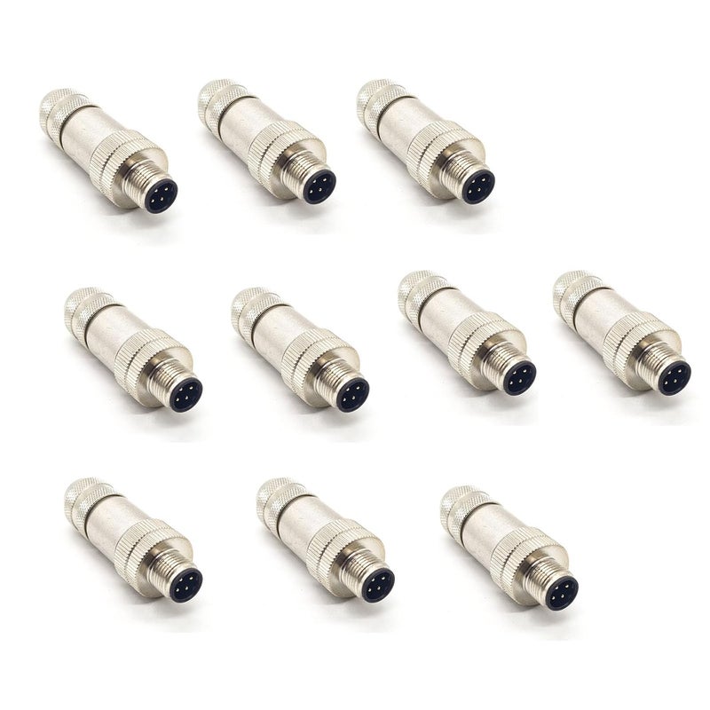 Elecbee 10pcs M12 4-Pin Male Connector, D-Code Field Wireable, Straight Plug Shield, Industrial Profibus Cable, 12mm Screw-Joint (10) - Image 1